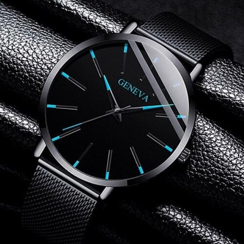 2020 Mens Fashion Ultra Thin Geneva Watches Luxury Men Business Stainless Steel Mesh Belt Quartz Watch Relogio Masculino