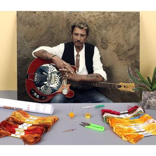 Johnny Hallyday Printed Fabric 11CT Cross Stitch Embroidery Kit DMC Threads Handicraft Painting Hobby Sewing Design Jewelry