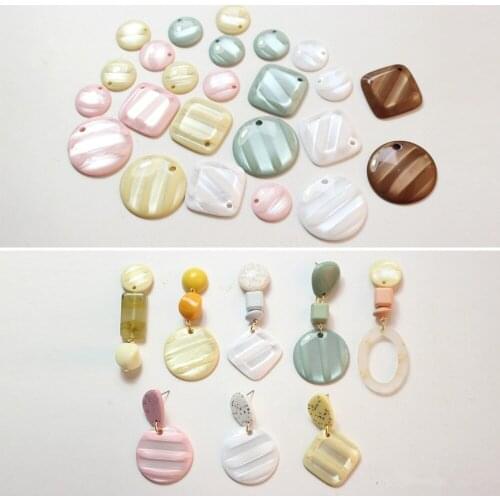 New 30pcs/lot Imitation shell effect geometry rounds/square shape flatback resin beads for jewelry earring/keychain pendants