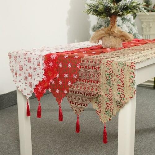35*180cm Christmas Table Runner Linen Printed Table Runner Alphabet Snowflake Elk Pattern New years Tablecloth Decorations