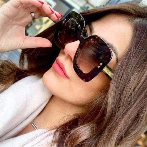Shades For Women Vintage Designer Luxury Brand Big Square Sunglasses Ladies Elegant Leopard Glasses UV400