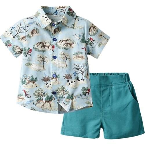 2 3 4 5 6 Years Toddler Boys Sets Fashion Printed Lapel Shirt Shorts for Boy Summer Children Suits 2020 New Arrival Boy Clothing