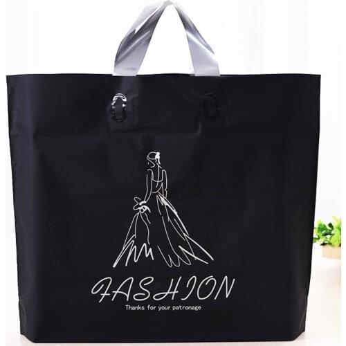 33x24+6cm Thick 0.16mm Gray Wedding Girl Prit Black Clothing Gift Bag Plastic Gift Bag Handbag Plastic Shopping Bags 10pcs
