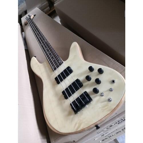 Custom 4 string bass guitar,ASH wood body,burl maple veneer,maple through body, maple frets,24 frets,gold button