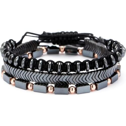 3Pcs/Sets Adjustable Women Men Bracelet Braided Hematite Bead Stacked Bracelet Bangles Set Pulseira Masculina Gift For Him ZJ-09