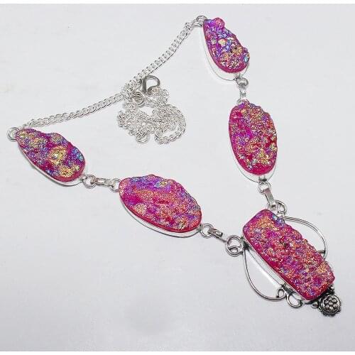 Shining Druzy Necklace Silver Overlay over Copper , 48.2cm, N1534