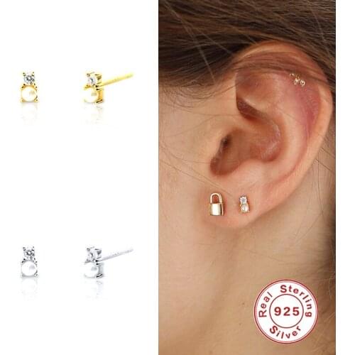 GS 925 Sterling Silver Mini Pearl Cluster Stud Earring Luxury Clear Zircon Gold Luxury Valentines Gift Women Fine Jewelry