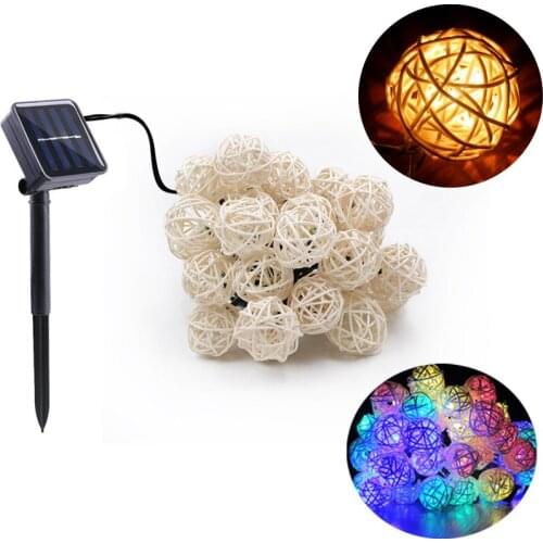 Solar Powered Lamp String 20/40LEDs Light Strip Dried Flower Ball Rattan Ball Christmas Day Outdoor Garden Decoration Lantern