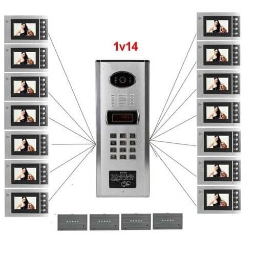 Top quality Building Home security Video Intercom System 4.3" LCD Video Door Phone IR Video Doorbell For 14-Apartments in stock