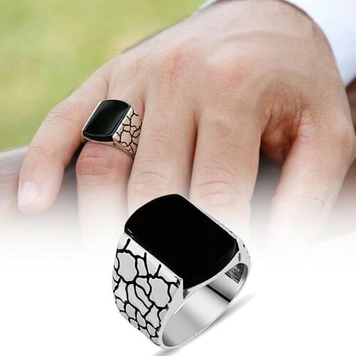925 Sterling silver Turkish handmade jewelry black onyx mens ring