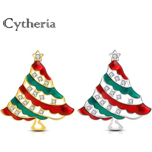 Gold silver color christmas tree shiny crystal rhinestone pins brooches for women men christmas gifts
