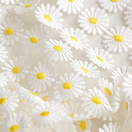 130cm wide 1meter/lot Thin Mesh Lace Fabric Small Daisy Flower Embroidery Lace Cloth Curtain/Table Clothes Accessory X421