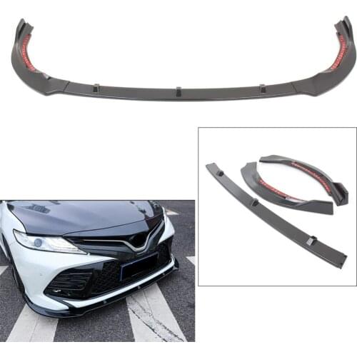 3PCS Auto Car Front Bumper Lip Cover Trim For Toyota Camry 2018 18 SE Version Only Glossy Black ABS Plastic