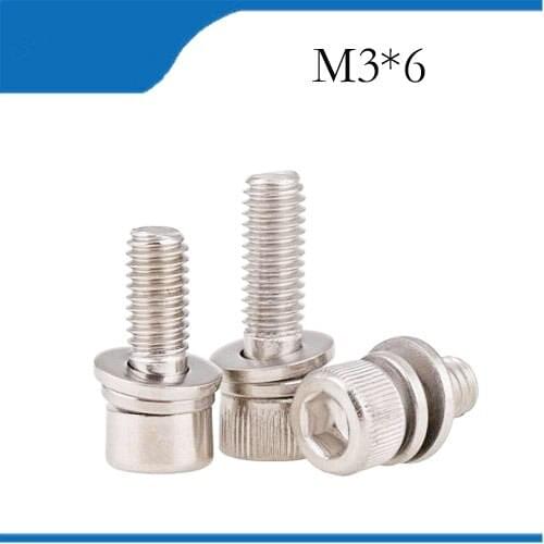 30pcs M3 6mm M3*6mm 304 Stainless Steel Inner Hex Bolt Hexagon Socket Lock Washer Assembly Screw combination,m3 bolts,m3 nails
