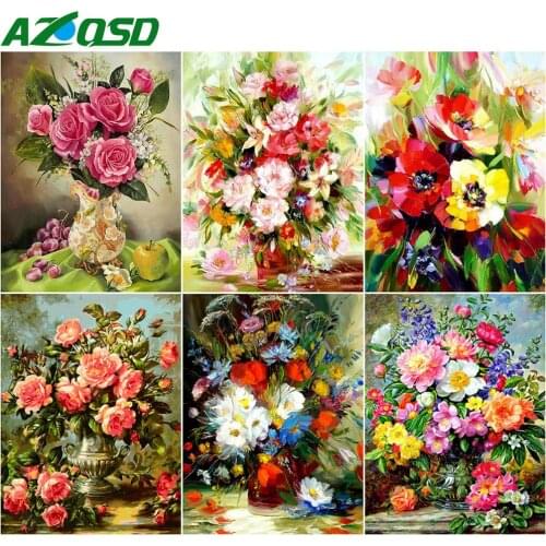 AZQSD Diamond Painting Rose Vase Cross Stitch Kits Home Decoration Diamond Embroidery Florals Mosaic Picture Of Rhinestones
