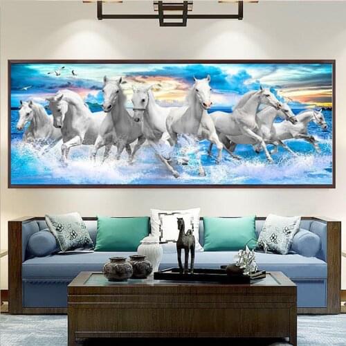 White horse diy diamond painting full square round diamond embroidery drill mosaic cross stitch diamond art living room decor