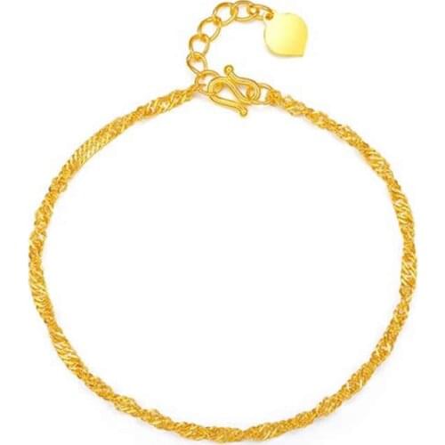 Pure 24K Yellow Gold Bracelet 999 Gold Women Water Ripple Bracelet 2.48g