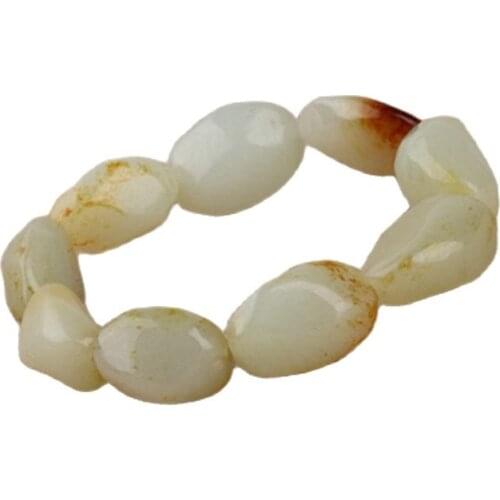 Natural Xinjiang Hetian Jade Raw Stone Bracelet White Jade Seed Material Handstring Red Skin Seed Material Bracelet