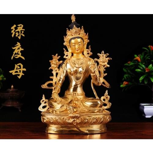 GOOD BUDDHA # 12 INCH LARGE -HOME TEMPLE PROTECTION # TIBETAN NEPAL BUDDHISM GILDED GREEN TARA TANTRA BUDDHA