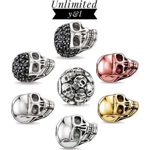 Skull Karma Charm Beads 925 Sterling Silver Fashion DIY Skeleton Jewelry Accessories Fit Thomas Style Bracelet Necklace Chain