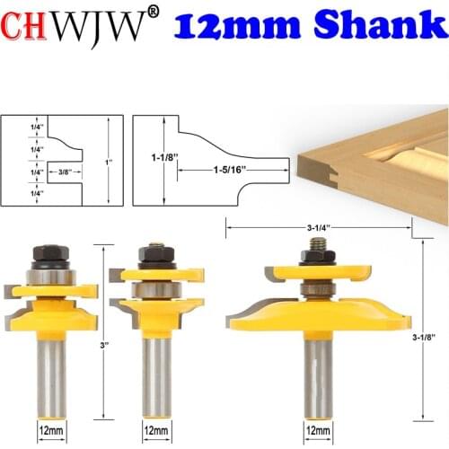 CHWJW 12mm Shank Ogee 3 Bit Raised Panel Cabinet Door Router Bit Set with Back-Cutter Panel Raiser