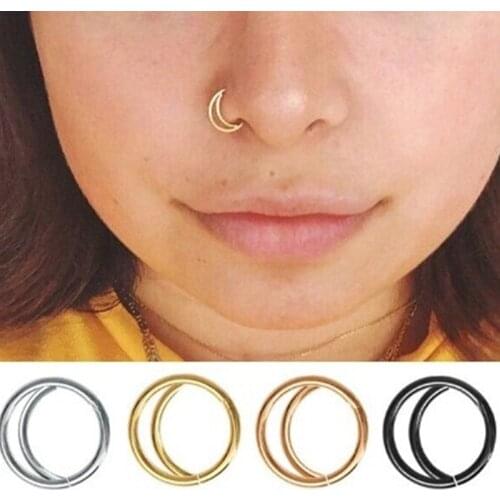1Pcs Stainless Steel Hinged Septum Clicker Segment Nose Ring Solid Color Ear Helix Body Piercing Women Jewelry Nose Rings Hoop