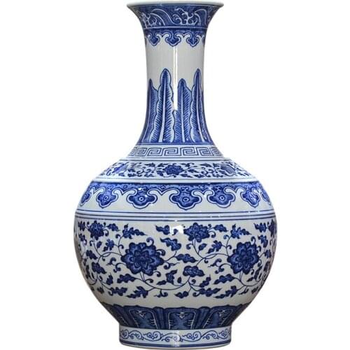 Antique Style Hand Painted Blue and White Porcelain Dried Flower Vase Decoration Living Room Flower Arrangement Home Decorations
