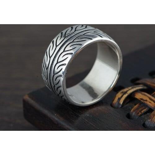 FNJ Vintage Tires Ring 925 Silver New Fashion Real S925 Sterling Thai Silver Rings for Men Jewelry USA Size 9-11.5
