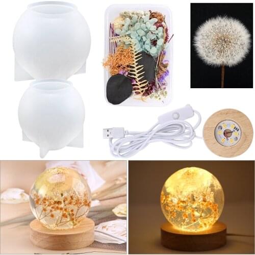 Crystal Ball Night-Lights Epoxy Resin Molds Silicone Molds with Wooden LED Lighted Base for Home Decoration Resin Art Craft