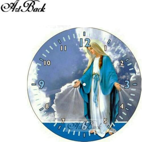 ArtBack Full Square / Round 5d Diamond Painting Clock Virgin Mary 3d Resin Diamond Mosaic Home Decor