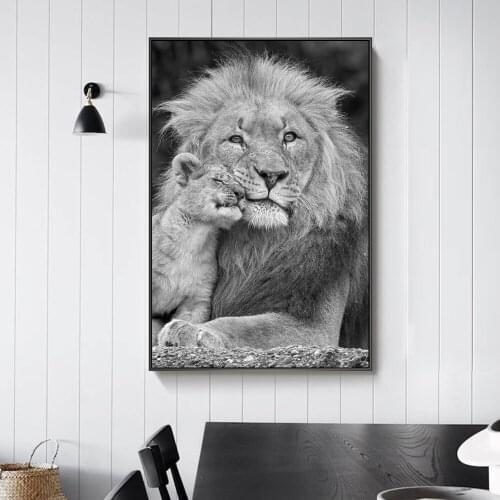 African Wild Lion Family Canvas Paintings on the Wall Art Posters and Prints Black White Animals Decorative Pictures Cuadros