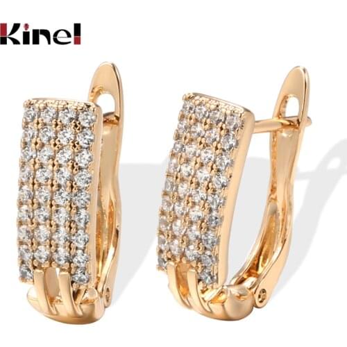 Kinel Luxury Women 585 Rose Gold Stud Earrings Four Row Micro-wax Inlay Natural Zircon Earrings Bride Wedding Fine Jewelry