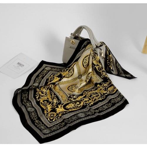 Classic Ladies Baroque Flower Scarf Wrap Silk Hijab Head Hair Scarf Necktie Handkerchief Bandana Square Scarf