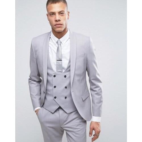 3 Piece Grey Shaw Lapel Wedding Suits For Men Slim Fit Mens Business Casual Vest Jacket Costume Formal Terno Masculino Clothing