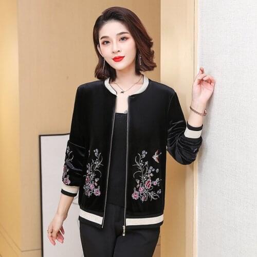 Plus Size Jackets Women 2020 Fashion Womens Print Velvet Basic Jacket embroidery Bomber Female Baseball Jacket autumn Clothes