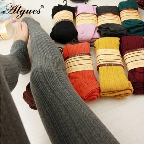 ALGUES 25%Spandex Winter Warm Leggings Womens Skinny Slim Stretch Knitted Thick Jeggings Solid High Quality Bottoming Pants