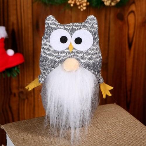 Cute Christmas Plush Owl Gnome Standing Figurine Funny Home Holiday Decoration Farmhouse Kitchen Ornaments