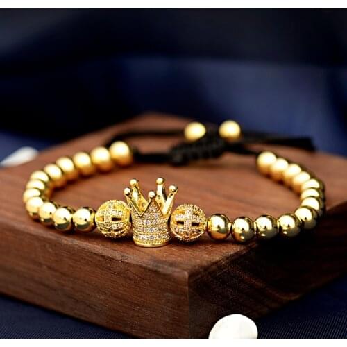Fashion Copper Beads King Crown Men Bracelet 2020 Luxury CZ Hollow Ball Macrame Bracelets&Bangles For Men Jewelry