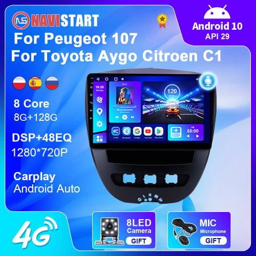 6+128G Multimedia Video Player For Peugeot 107 Toyota Aygo Citroen C1 Car Radio GPS Navigation 4G WIFI BT USB Carplay No DVD