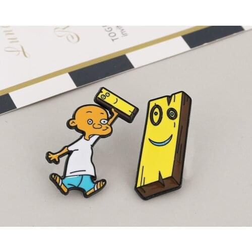 Cartoon villain wooden brooch, cute yellow plank girl clothing, schoolbag wild corsage badge