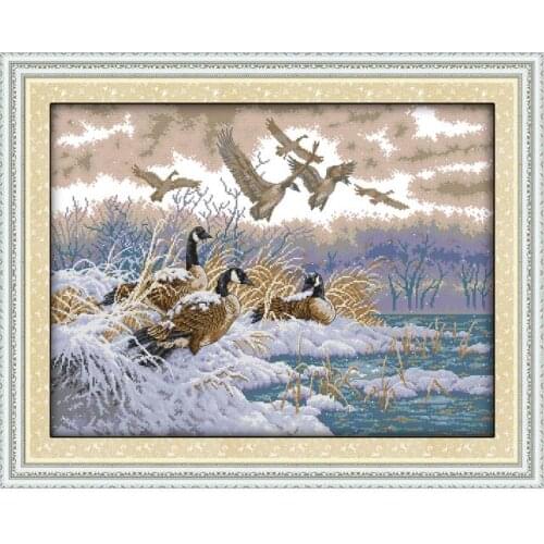 Joy Sunday Cross Stitch Kits The Flying Birds In Snow Day Patterns 14CT 11CT Counted Cross Stitch Handmade Embroidery Needlework