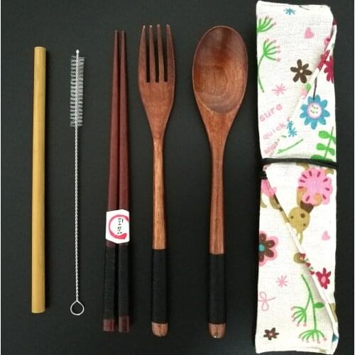 Wooden Spoon Fork Set Japanese Dinnerware Set Long Handle Wood Spoon Fork Chopsticks Portable Outdoor Cutlery Set Wood Tableware