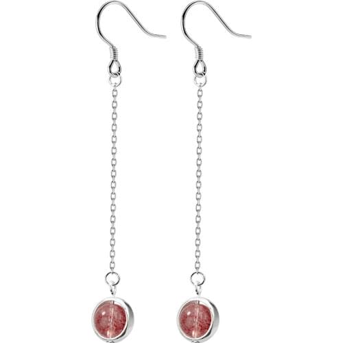 Real 100% 925 Sterling Silver Fine Jewelry Natural Rose Strawberry Quartz Stone Hook Dangle Earrings gtle2259