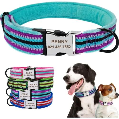 Dog Collar Personalized Nylon Pet Puppy Tag Collar Soft Padded Custom Coleira Perro For Small Medium Large Dogs Pitbull Bulldog