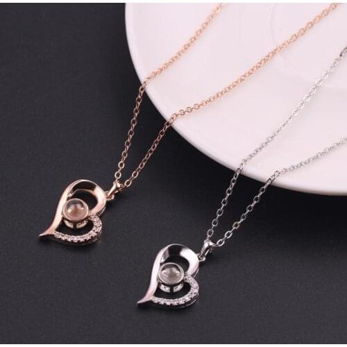 I Love You Necklace 100 Languages Heart Love Necklace Love Memory Projection Pendant Necklace Women Gifts For Mothers Day Amor