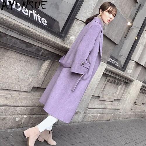 AYUNSUE Long Jacket 100% Wool Coat Women Autumn Winter Coat Women Purple Fall Clothes Ladies Outwear High Quality Abrigo Mujer