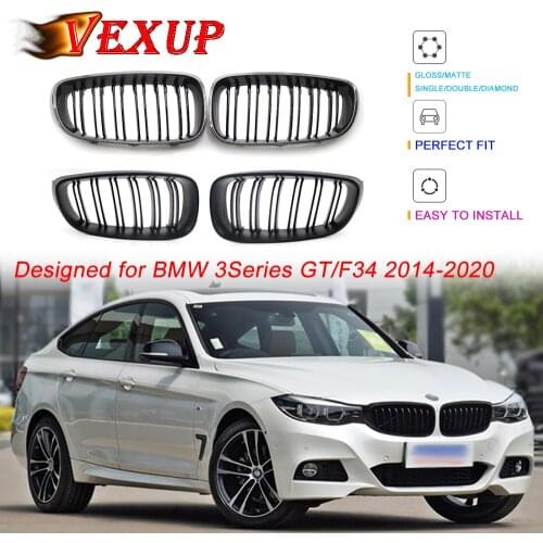 Kidney Grill Grilles Gloss Black Front Bumper for BMW 3 Series GT F34 2013-2020 320i 328i 335i XDrive Double Line M Style