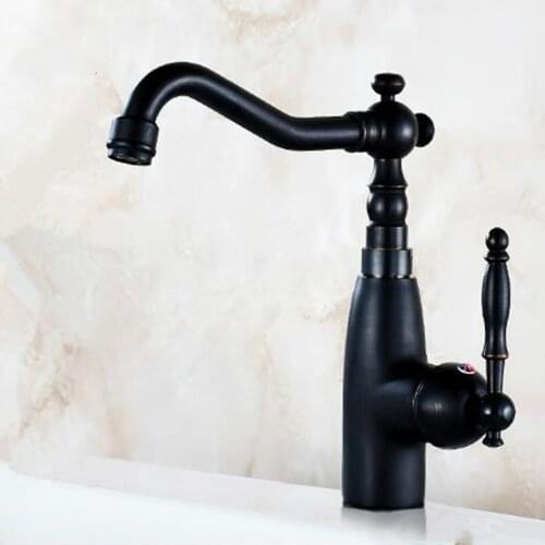 Basin Faucets Retro Bathroom Sink Faucet Single Lever Rotate Spout Bath Deck Mounted Hot Cold Mixer Tap Black Faucet