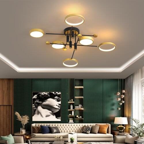 Modern Led Chandelier Black Gold Design Living Room Hanging Ceiling Lamp for Dining Room Bedroom Kitchen Interior Dimmable Light