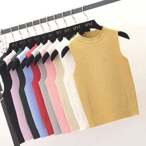Womens Slim Knitting O-neck Simple Camisole Tops Female Knitted Tank Top Sleeveless Basic Solid T shirts for Girl